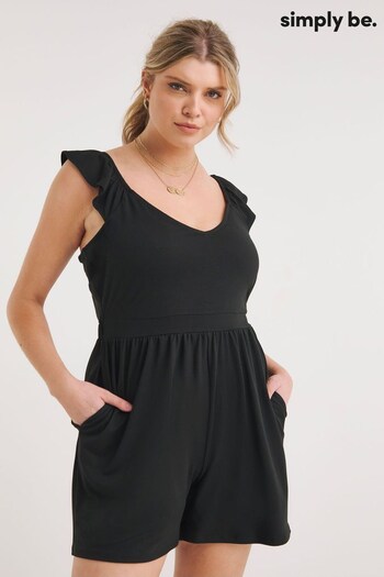 Simply Be Supersoft Frill Black Playsuit (N42174) | £29