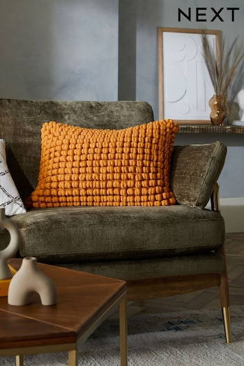 Ochre Yellow Rectangle Global Bobble Cushion (N42208) | £24