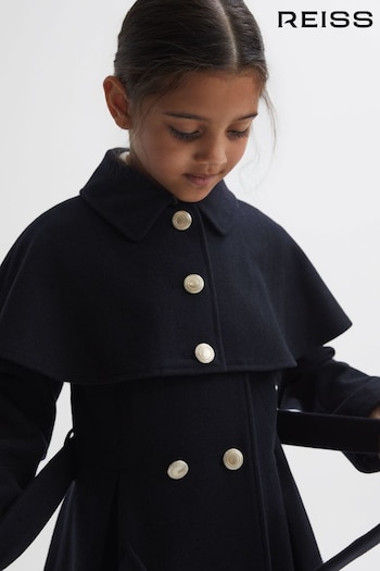 Reiss Navy Rose Senior Wool Shoulder Cape Coat (N42235) | £128