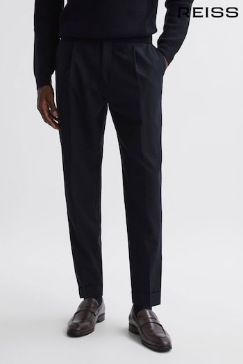 Reiss Navy Beadnell Slim Fit Brushed Wool Trousers Netherlands (N42246) | £158