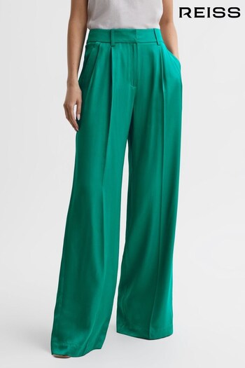 Reiss Green Rina Wide Leg Trousers (N42263) | £150