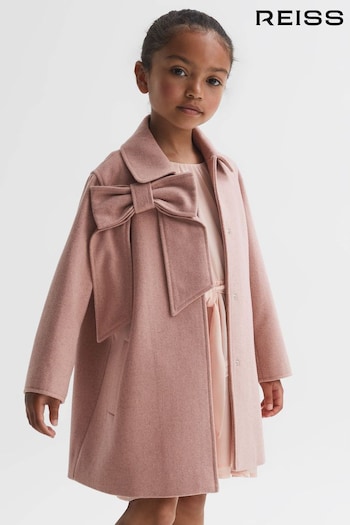 Reiss Pink Amelia Senior Wool Bow Detail Coat (N42266) | £128