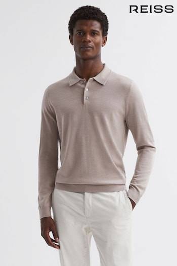 Reiss Mink Trafford Merino Wool caratterizzata Polo Shirt (N42267) | £98