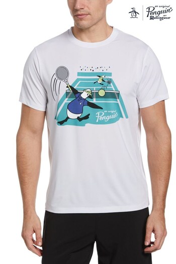 Original Penguin Mens Tennis Performance Resort Crew White T-Shirt (N42271) | £40