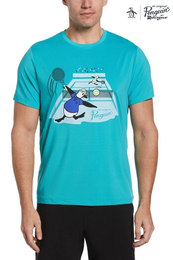 Original Penguin Mens Blue Tennis Performance Resort Crew T-Shirt (N42272) | £40