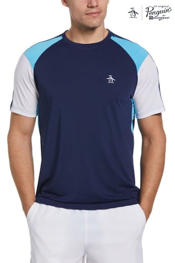 Original Penguin Mens Blue Tennis Colourblock Crew T-Shirt (N42275) | £35