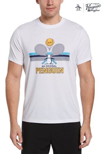 Original Penguin Mens Tennis Performance Novelty Graphic White T-Shirt (N42276) | £40