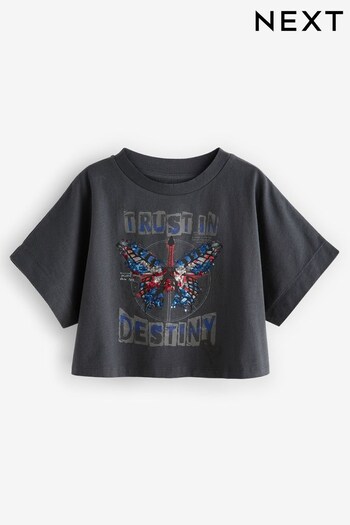 Black Sequin Butterfly Boxy T-Shirt (3-16yrs) (N42280) | £11 - £16