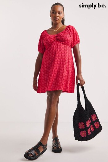 Simply Be Pink Waffle Ruched Front Tea Dress Nice (N42375) | £27