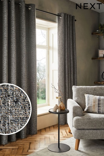Grey Next Multi Chenille Eyelet Lined Curtains (N42550) | £90 - £220