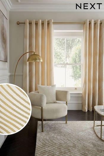 Champagne Gold Valencia Wave Jacquard Eyelet Lined Curtains (N42552) | £90 - £180