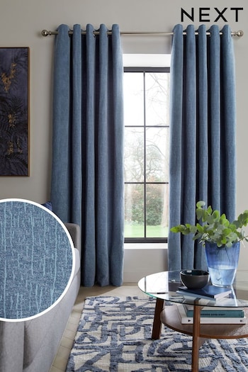 Flint Blue Atelier-lumieresShops Heavyweight Chenille Eyelet Lined Curtains (N42557) | £60 - £155