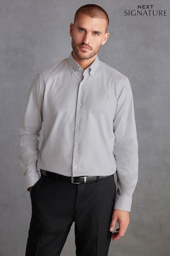 Grey Texture Long Length Single Cuff Signature Shirt (N42597) | £52