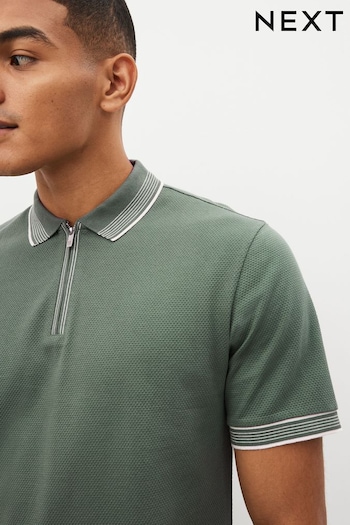 Sage Green Tipped Textured Polo Shirt (N42701) | £25