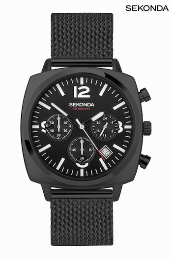 Sekonda Mens Airborne Stainless Steel Mesh Bracelet Chronograph Black Watch (N42709) | £100