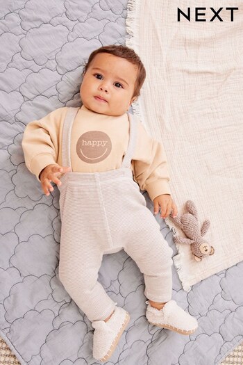 Sand Brown Bodysuit And Dungarees Set (N42731) | £15 - £17