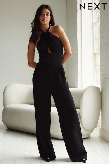 Black/White Corsage Crepe Tailored Jumpsuit (N42737) | £69