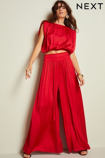 Red Satin Wide Leg Trousers (N42776) | £55