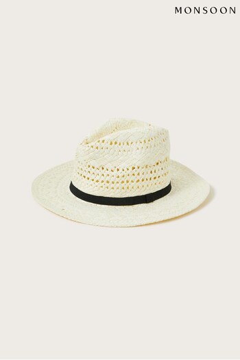 Monsoon Ribbon Trim Fedora White Hat (N42960) | £35