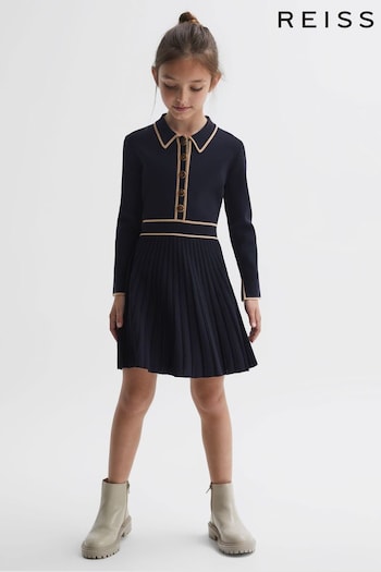 Reiss Navy Mia Senior Knitted Polo Skater Dress (N43001) | £76