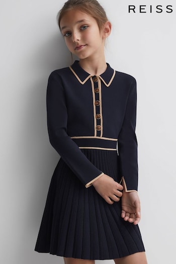 Reiss Navy Mia Junior Knitted Polo Skater Dress (N43002) | £70