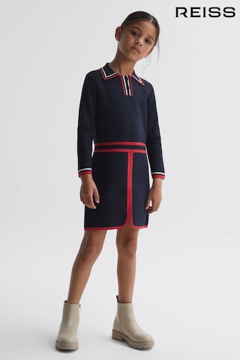 Reiss Navy Ruby Senior Knitted Polo Dress (N43013) | £63