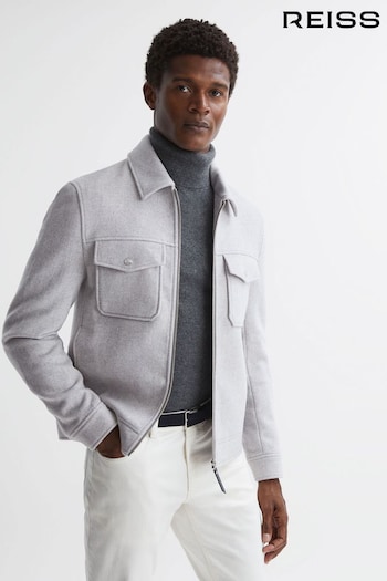 Reiss Soft Grey Peridoe Wool Zip Through Jacket (N43019) | £268