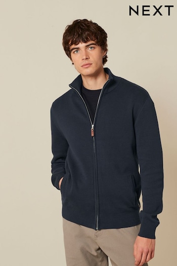Navy Blue Zip Through Knitted Premium Regular Fit Jumper (N43233) | £45
