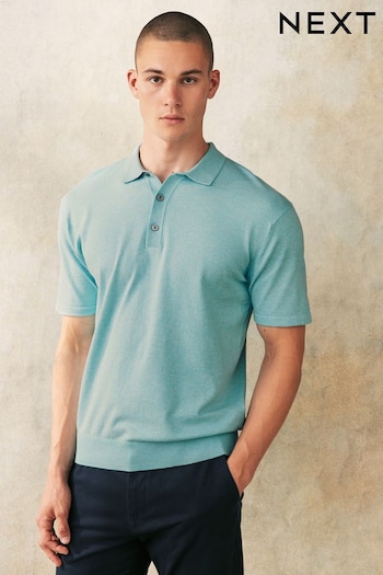 Aqua Blue Regular Fit Knitted Polo Shirt (N43234) | £24