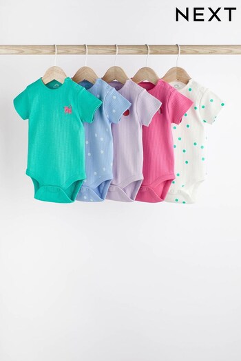 Multi Bright Baby Short Sleeve Rib Bodysuits 5 Pack (N43284) | £17 - £19