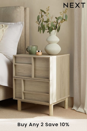 Mid Natural Finsbury 2 Drawer Bedside Table (N43306) | £165