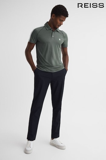 Reiss Sage/White Camberley Golf Airtech Slim Fit Polo Shirt (N43502) | £108
