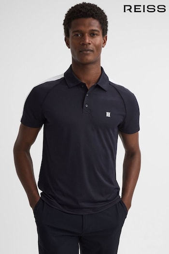 Reiss Navy/White Camberley Golf Airtech Slim Fit Polo cardholder Shirt (N43503) | £108