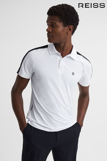 Reiss White/Navy Camberley Golf Airtech Slim Fit Polo Shirt (N43504) | £108