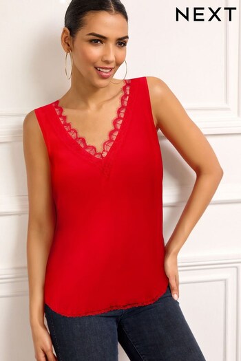 Red Lace Trim Sleeveles Top (N43514) | £25