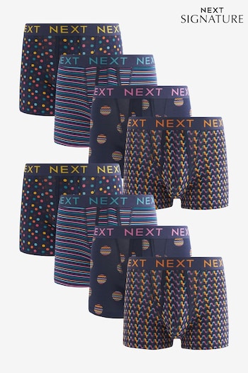 Signature Navy Blue Spot Stripe Bamboo 8 pack A-Front Boxers (N43537) | £56