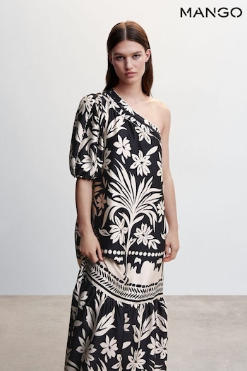 Mango Asymmetrical Satin Black Dress (N43609) | £30