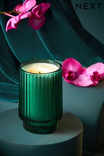 Teal Blue Single Wick Dark Orchid and Patchouli Scented Candle (N43677) | £10