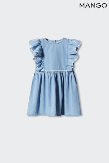 Mango Blue Frill Cotton Dress (N43726) | £26