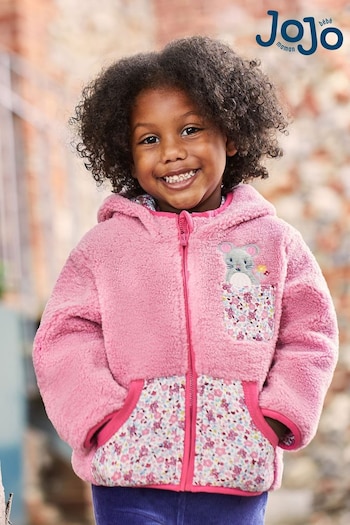 JoJo Maman Bébé Pink Girls' Mouse Appliqué Pocket Cosy Hoodie (N43947) | £28