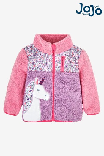 JoJo Maman Bébé Lilac Girls' Unicorn Appliqué Cosy Zip-Up Sweatshirt (N43948) | £29