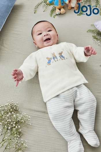 JoJo Maman Bébé Blue Peter Rabbit Appliqué Wrap Top & Cosy Trousers Baby Set (N43956) | £29
