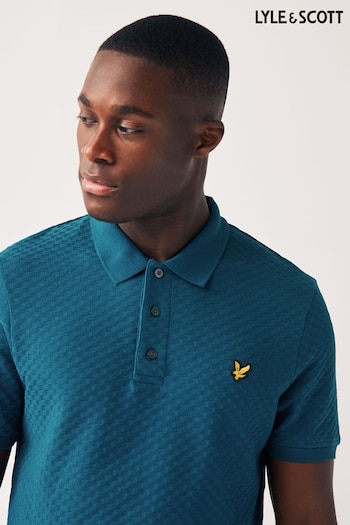 Lyle & Scott Navy Blue Grid Textured Polo Shirt (N44018) | £65