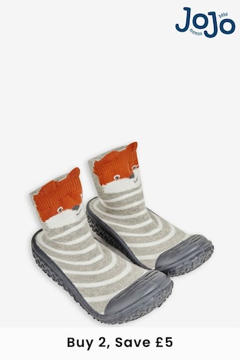 JoJo Maman Bébé Grey Kids' Indoor Outdoor Fox Slipper Socks (N44039) | £14.50