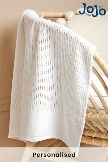 JoJo Maman Bébé White Personalised White Woven Cellular Blanket (N44042) | £24