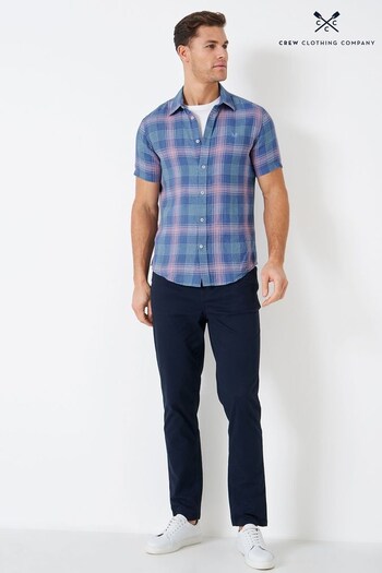 Crew Clothing Company Blue Check Print Linen Classic Shirt (N44071) | £59