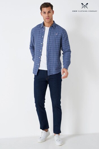 Crew Clothing Company Blue Check Print Linen Classic Shirt (N44072) | £69