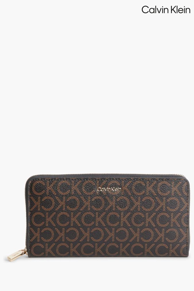 Limited Edition C.A.L.V.I.N K.L.E.I.N French Clutch Folded Wallet Faux  Leather with SIgnature Allover CK Monogram Corner Zip Snap Medium - Dark  Brown/Khaki | Lazada PH