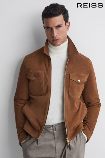 Reiss Tobacco Pike Suede Zip-Through Trucker Jacket (N44208) | £398