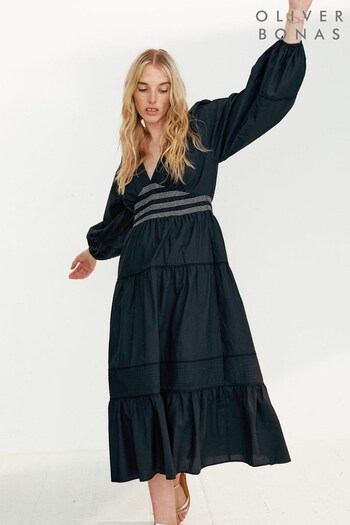 Oliver Bonas Contrast Stitch Black Midi Dress (N44223) | £79.50